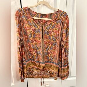 Crosby Women’s Multicolor Paisley Peasant Lightweight Hook and Eye Blouse M